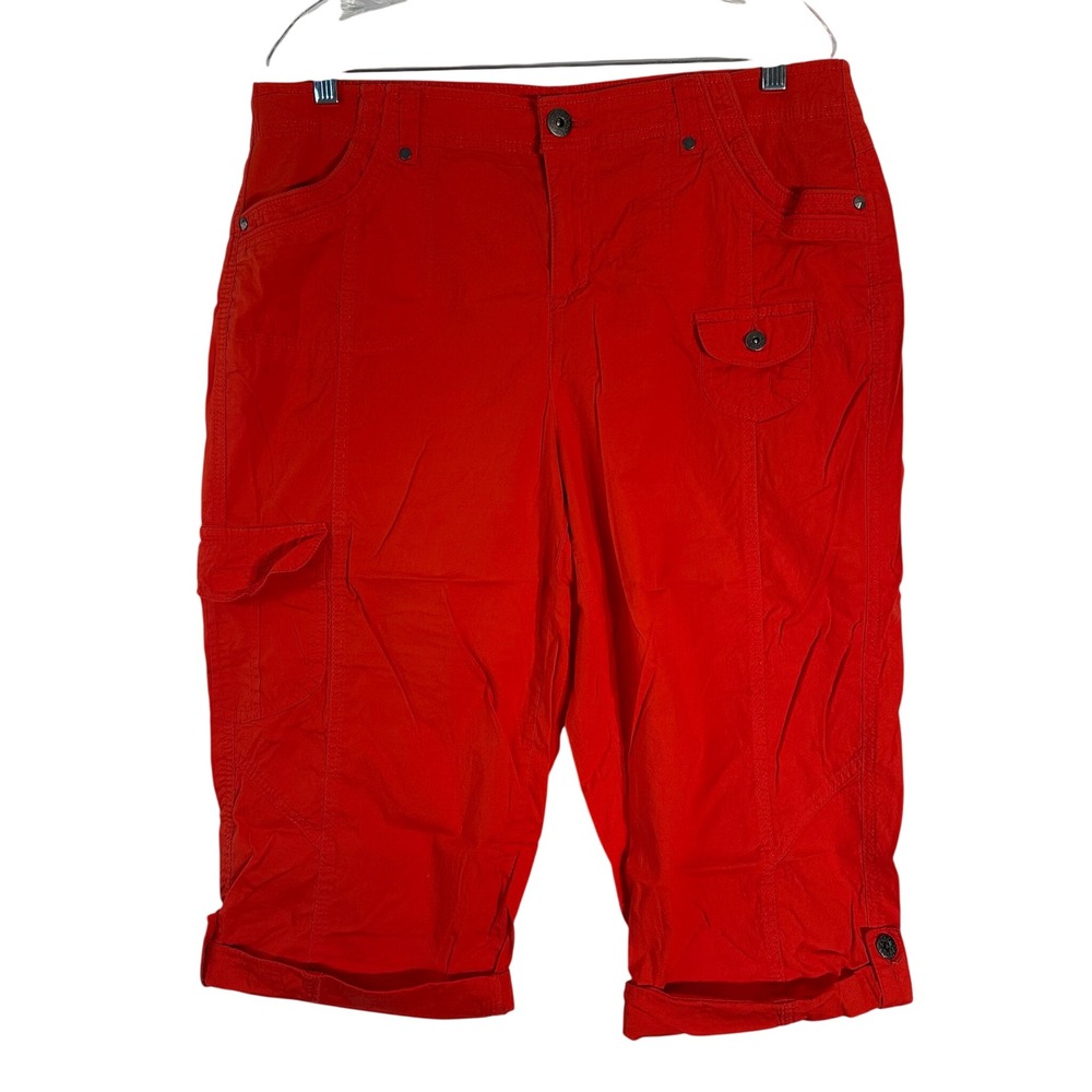 Style & Co Woman Red Cargo Capri Pants Size 14W Stretch Cotton Cropped Trousers